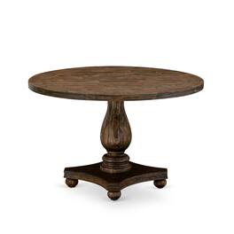 East West Furniture - IR2-07-TP IRVING Round Dining Table with Pedestal, Rustic Rubberwood Table in Distressed Jacobean Finish, 48 Inch - Multi-Color