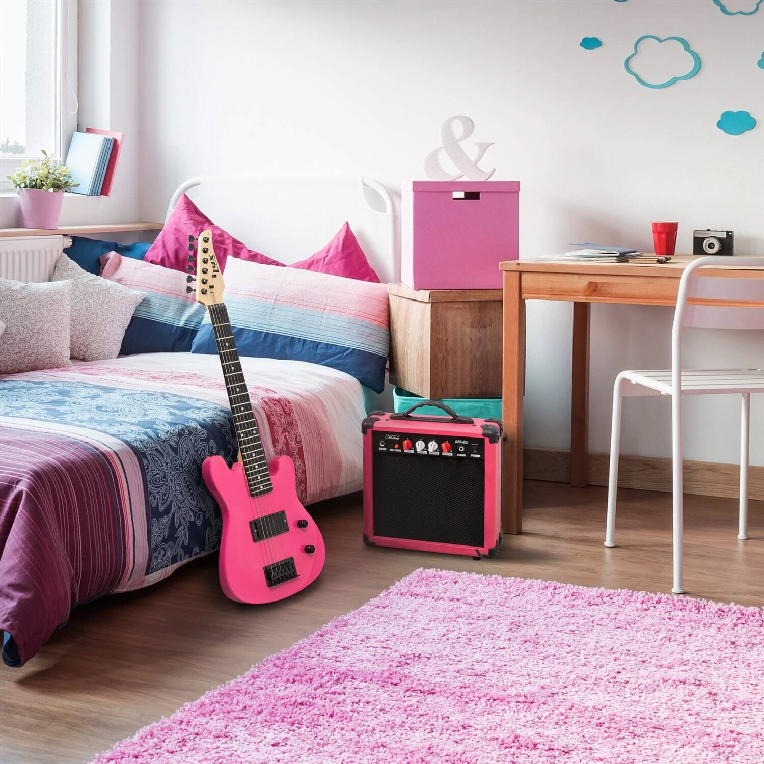 Alt View 6. Lyxpro - Electric Guitar Kit, 30” Electric Guitar with Amp & Electric Guitar Accessories - Pink.