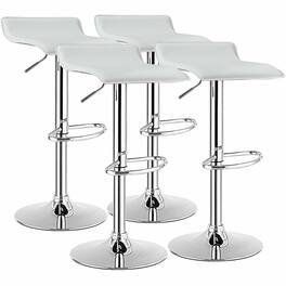 Costway - Set of 4 Swivel Bar Stool PU Leather Adjustable Kitchen Counter Bar Chair - White