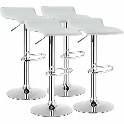 Front. Gymax - Gymax Set of 4 Swivel Bar Stool PU Leather Adjustable Kitchen Counter Bar Chair White - White.