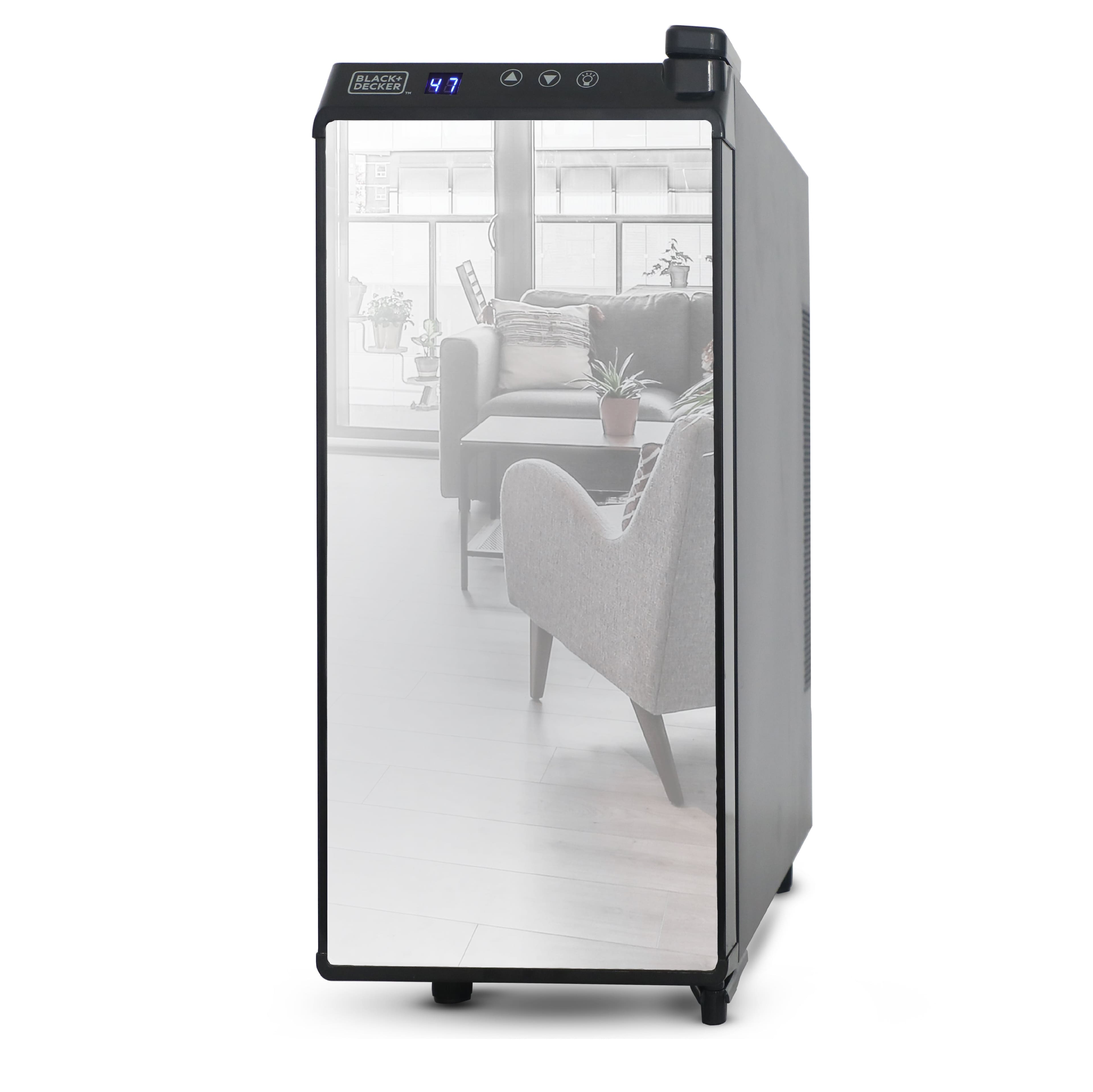 Black+Decker - 12 Bottle Wine Cellar, Thermoelectric With LED Display And Mirror Door - Black