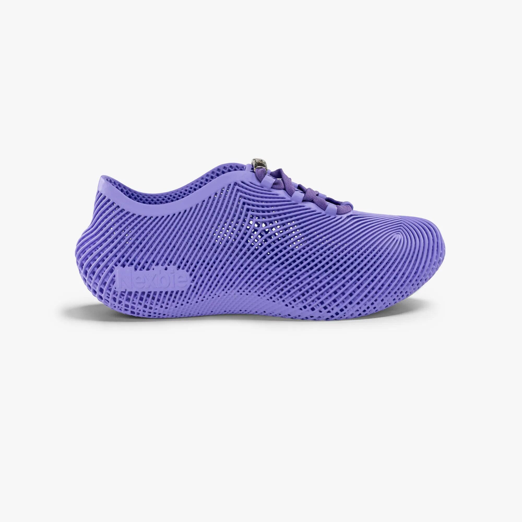Angle. Nexbie - Aeroraise 3D Printed Sneakers - Purple.