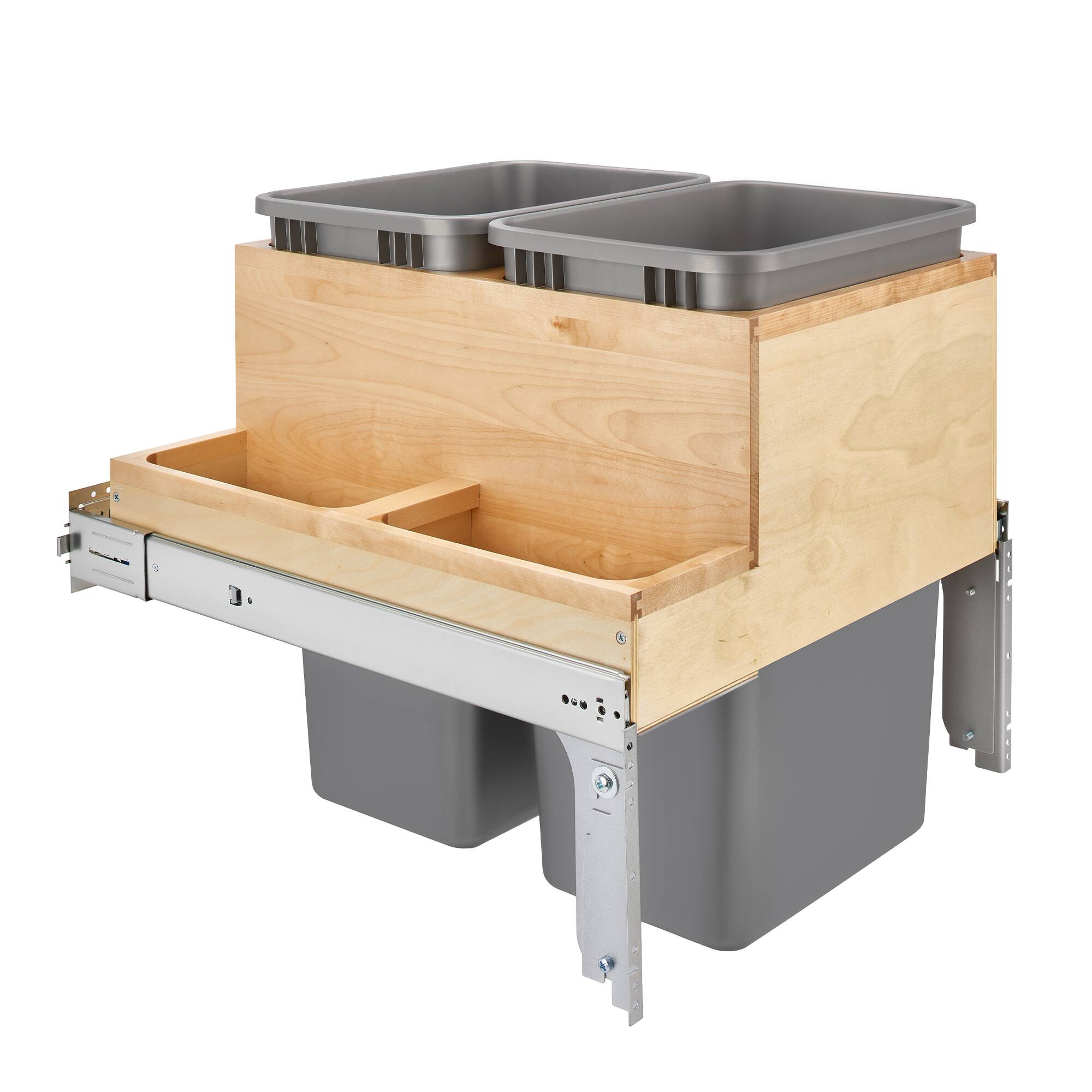 Rev-A-Shelf - Double Pullout Top Mount Bin w/ Soft-close, 50 qt., 4WCTM-2450BBSCDM-2 - Light Brown