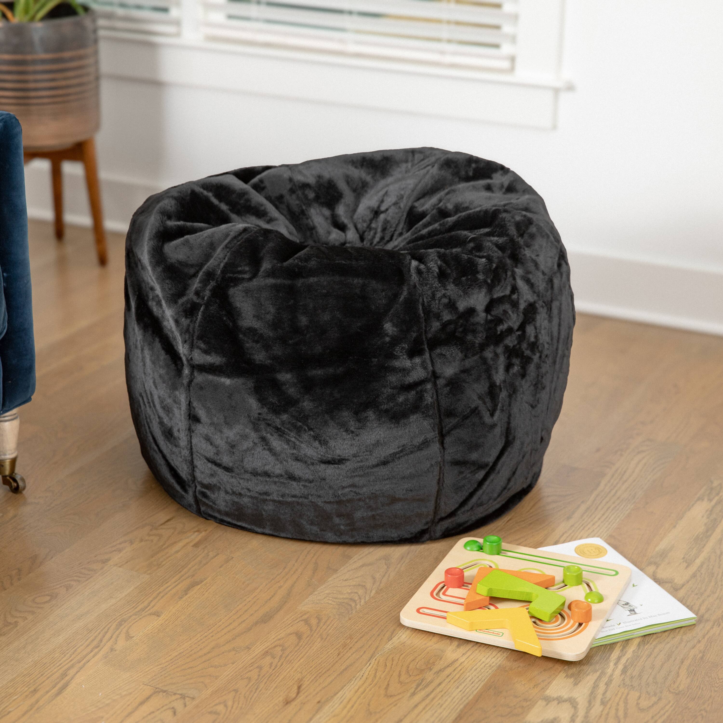 Angle. Flash Furniture - Dillon Small Black Furry Refillable Bean Bag Chair for Kids and Teens - Black.