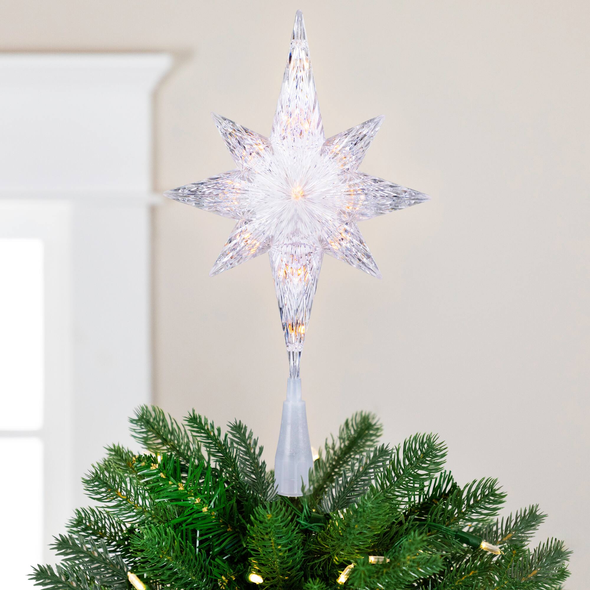 Front. Northlight - 11" Lighted 8 Point Bethlehem Star Christmas Tree Topper - Clear Lights , Green Wire - Clear.