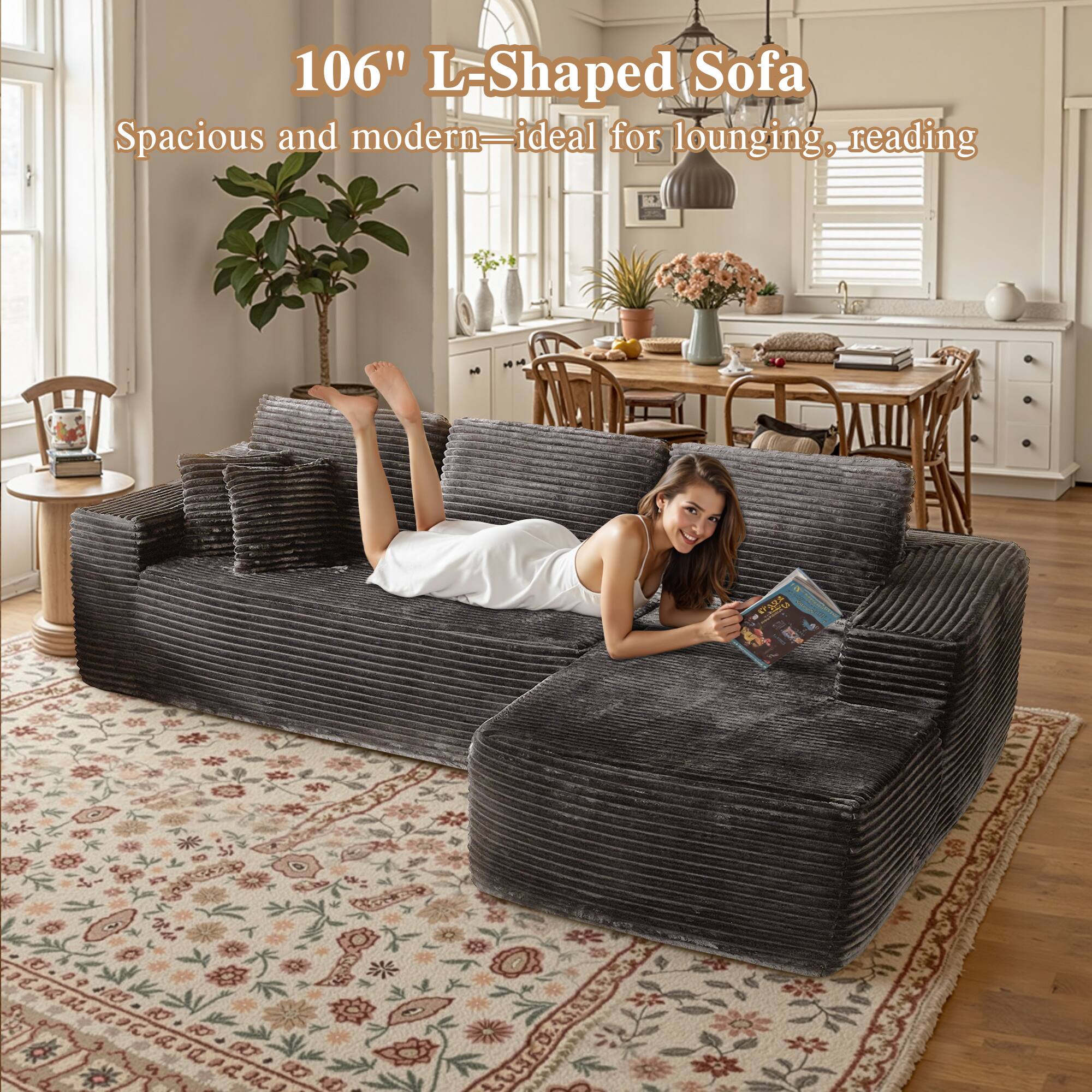 106" L-Shaped Sofa  
Spacious and modern—ideal for lounging, reading