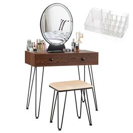 Costway - Industrial Vanity Makeup Dressing Table W/ 3 Lighting Modes Mirror Touch Switch - Coffee