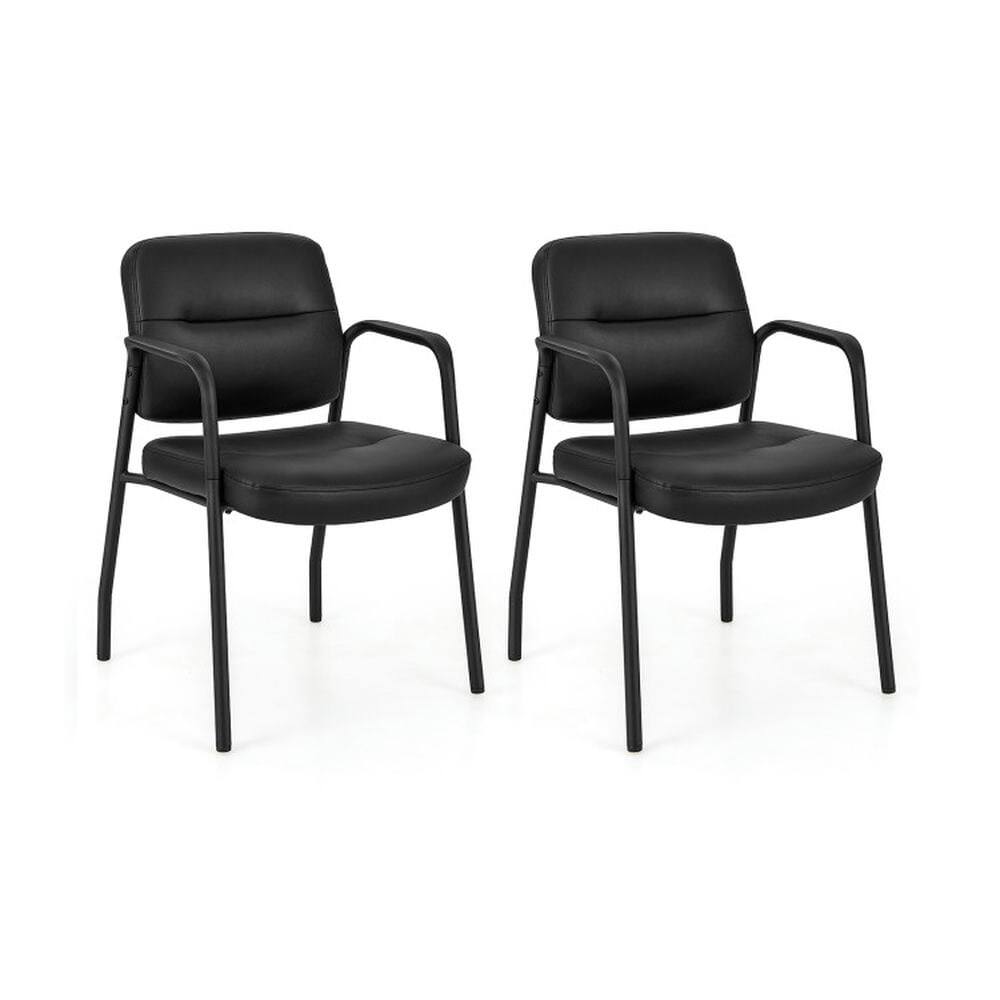 Kadyn - Waiting Room Guest Chair Set 2 Upholstered Reception Chairs with Mixed PU Leather and Integrated Armrests - Black