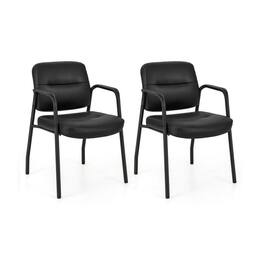 Kadyn - Waiting Room Guest Chair Set 2 Upholstered Reception Chairs with Mixed PU Leather and Integrated Armrests - Black