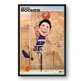 Sporticulture - Devin Booker Phoenix Suns Framed 27" x 39" Player Caricature Art - Multicolor