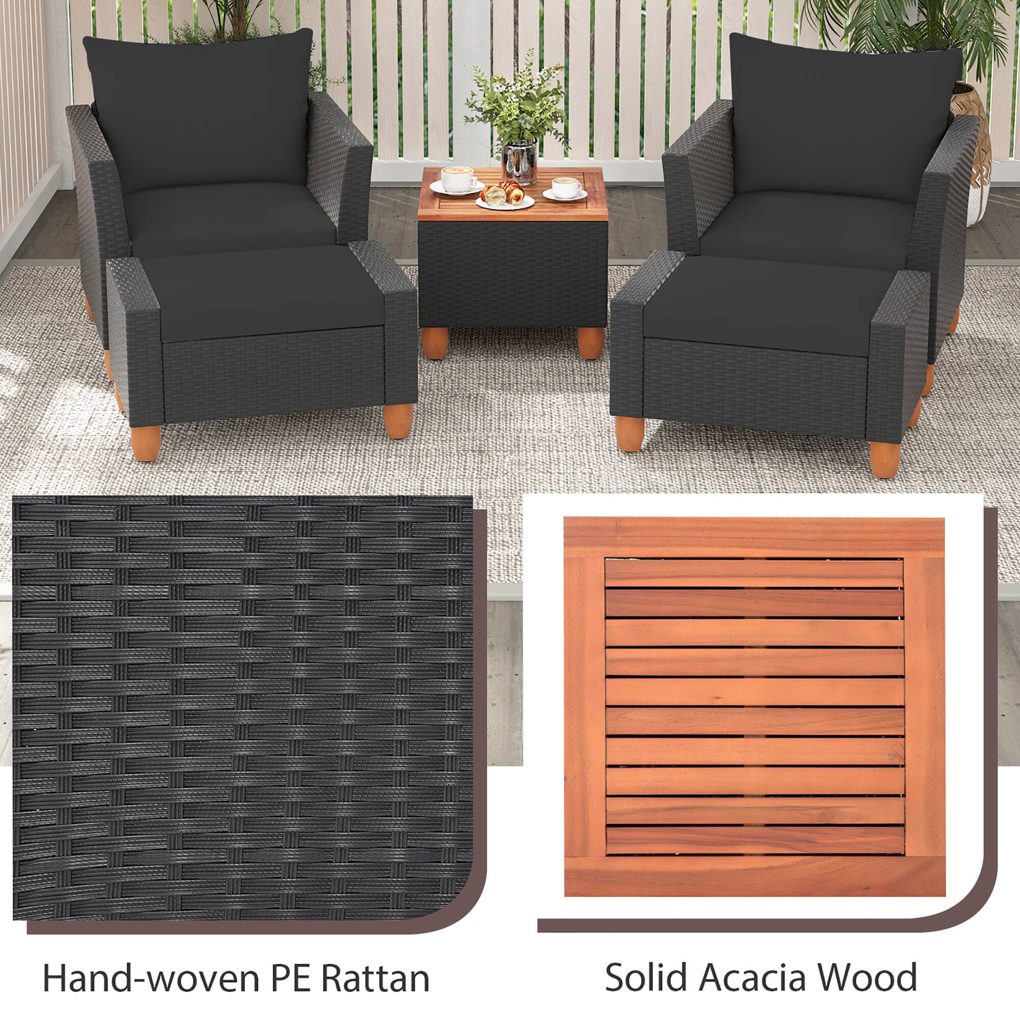 Hand-woven PE Rattan  
Solid Acacia Wood