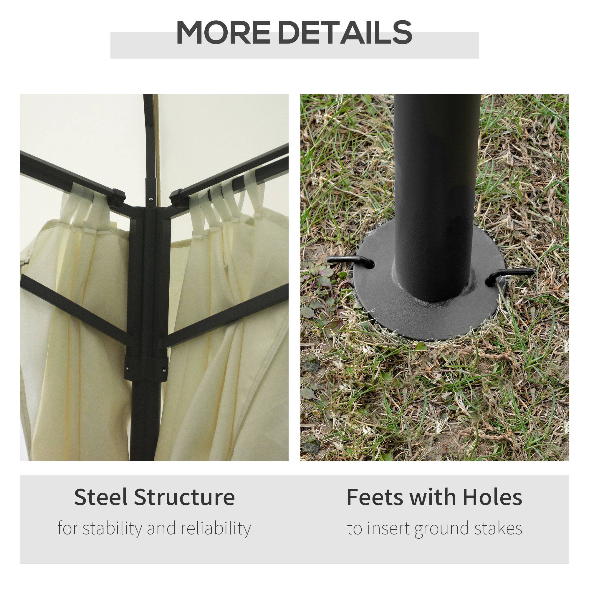 MORE DETAILS

Steel Structure  
for stability and reliability

Feets with Holes  
to insert ground stakes