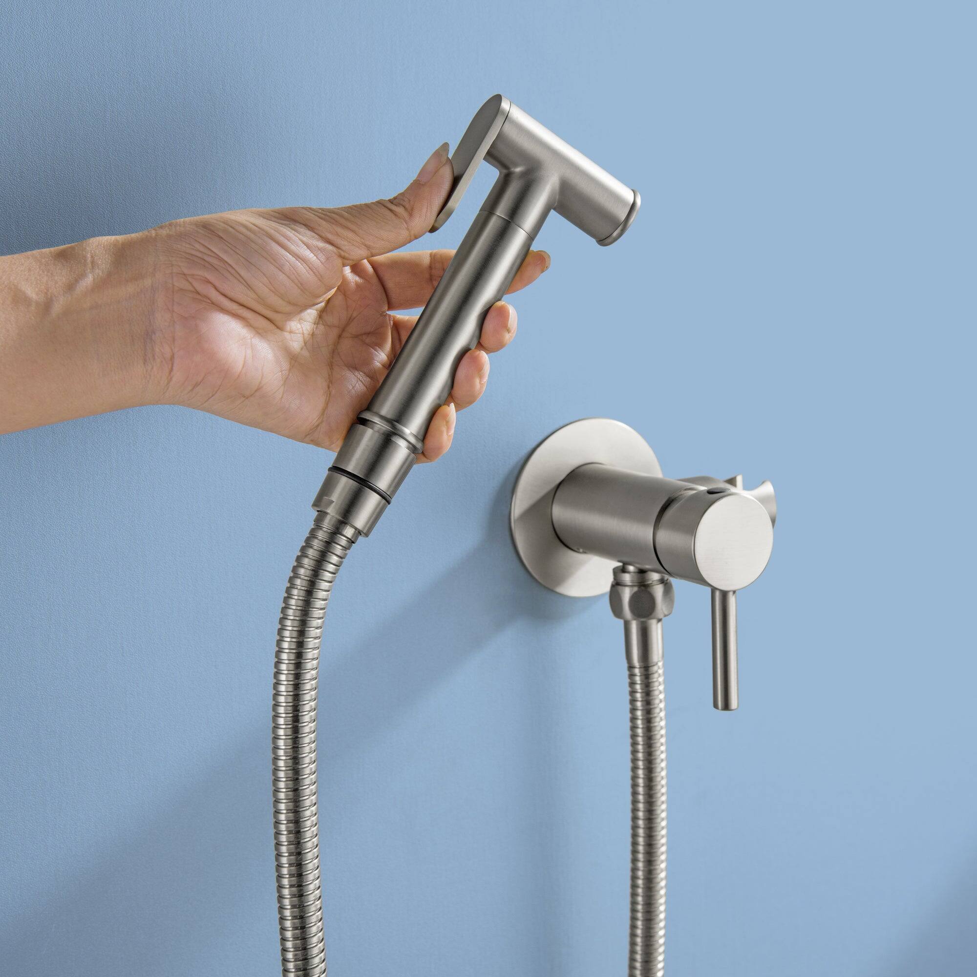 Front. Boyel Living - Brushed Bidet Sprayer Brass Hot Cold Water 1.2m SUS304 Explosion Proof Hose Dual Mode - Brushed Nickel.