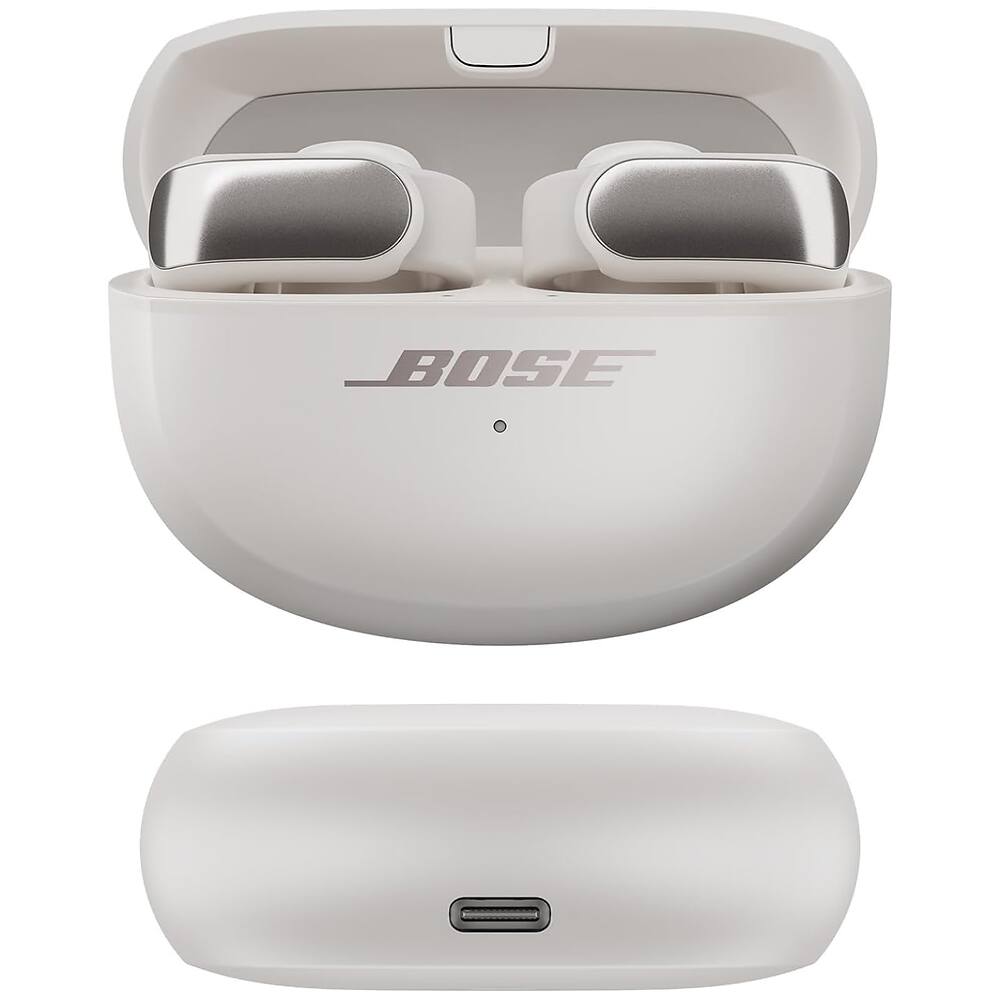 Angle. Bose - Ultra Open Earbuds Bluetooth Open-Ear Clip-On Headphones + 26-Month Extended Warranty Protection - White Smoke.
