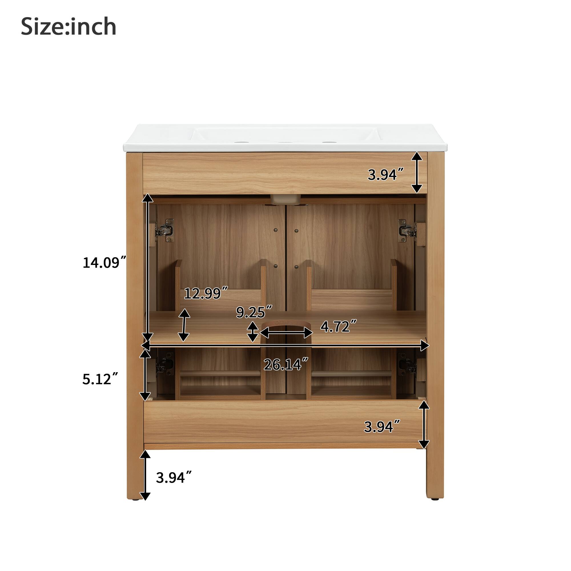 Size: inch  
3.94"  
14.09"  
12.99"  
9.25"  
4.72"  
5.12"  
26.14"  
3.94"  
3.94"
