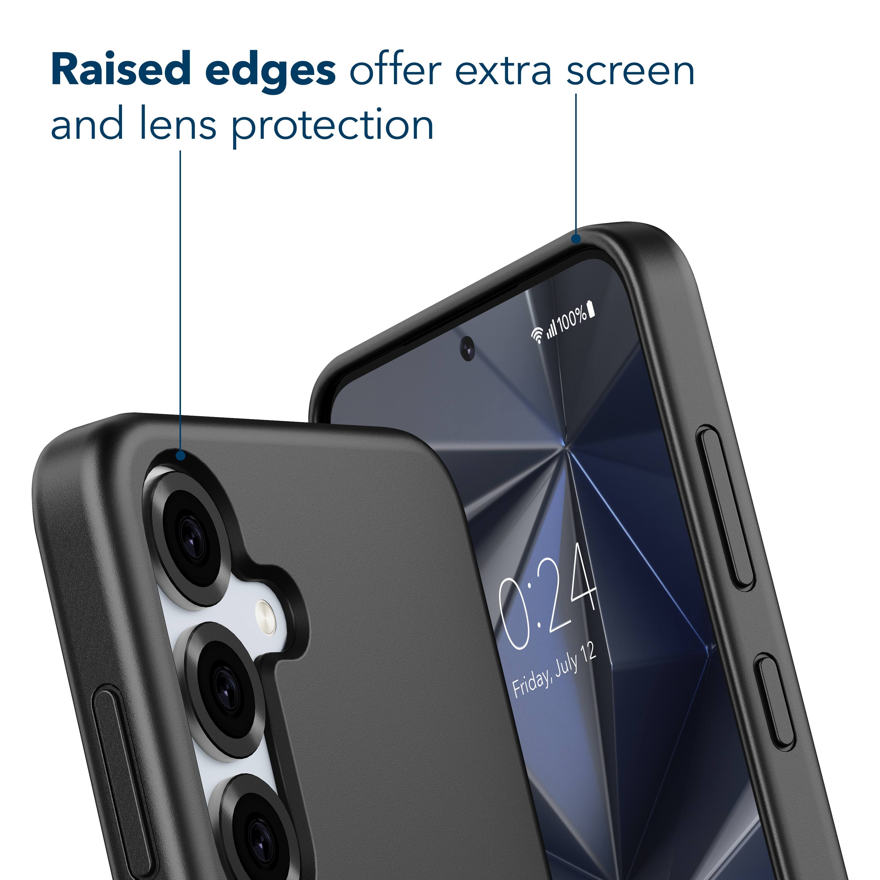 Raised edges offer extra screen and lens protection.