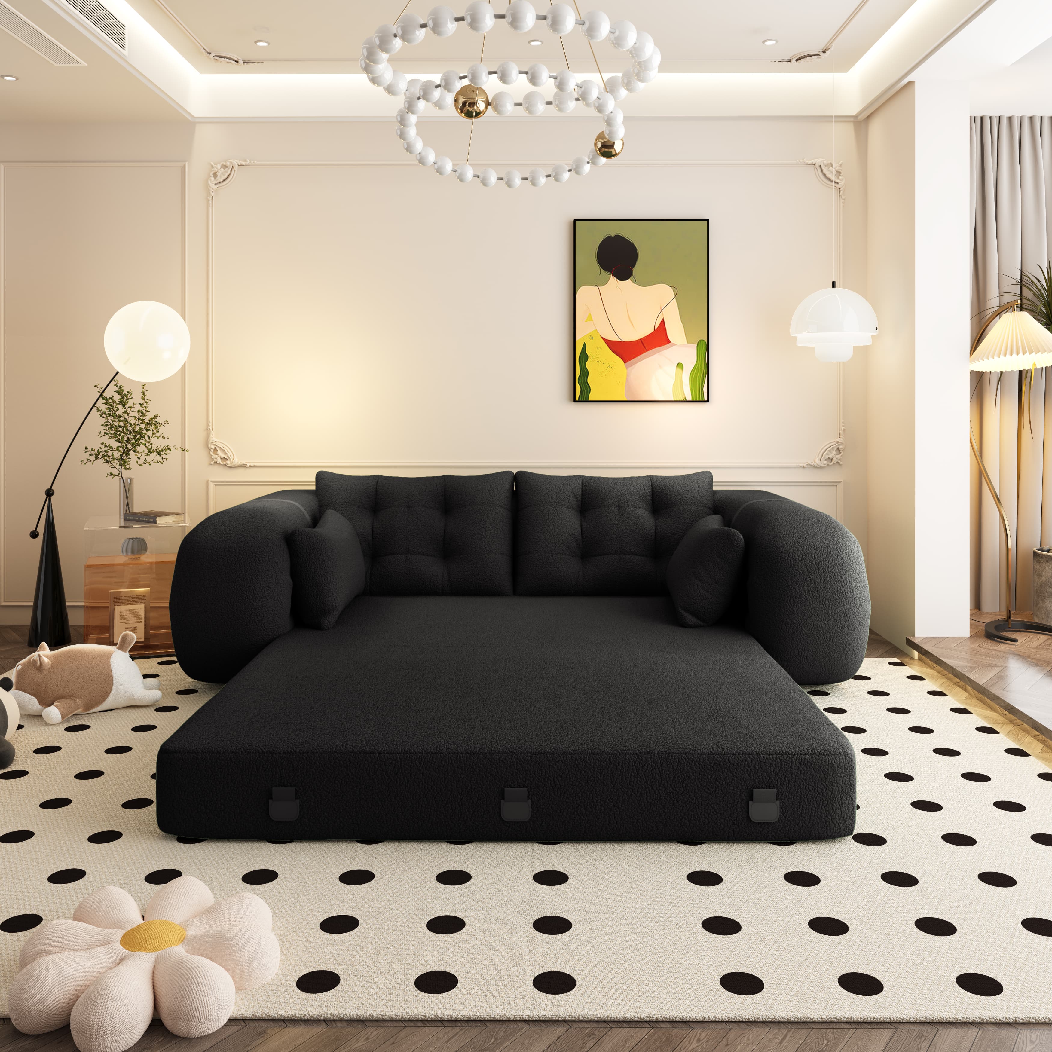 Alt View 2. TinyHomie - Human Dog Bed Lazy Sofa Couch 78.7in Multi-Functional Foldable Sofa Bed 3-in-1 Teddy Fabric Foam-Filled Sleeper Sofa Bed - Black.