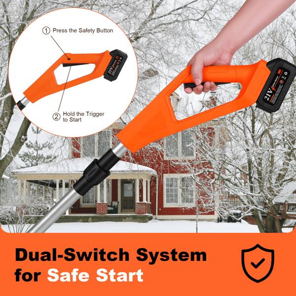 1. Press the Safety Button  
2. Hold the Trigger to Start  

Dual-Switch System for Safe Start