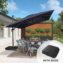 PURPLE LEAF - 10' X 13' Aluminum Outdoor Patio Cantilever Umbrella Offset 360° Rotation Umbrella with Base for Garden Deck Pool - Navy Blue