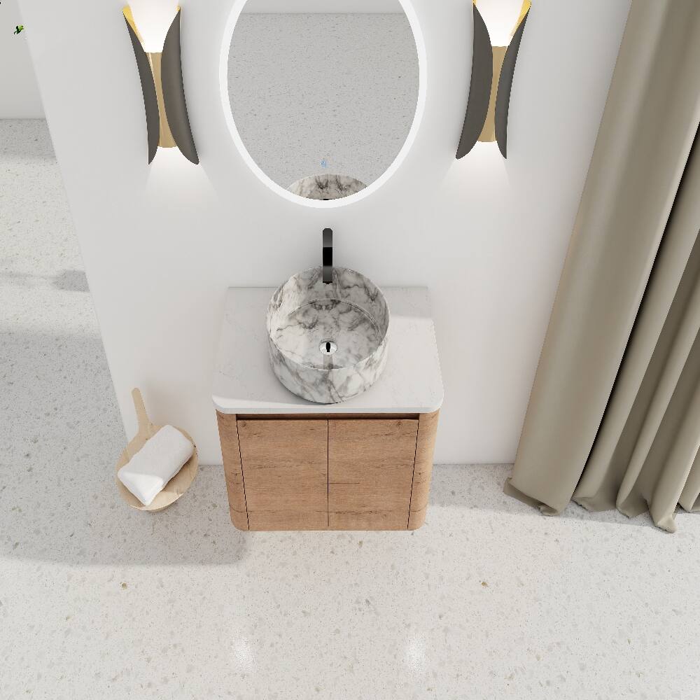 Alt View 3. Loheer - Loheer 30 inch wall mounted bathroom vanity with ceramic vessel sink, modern bathroom vanity, Imitative Oak - Imitative Oak.