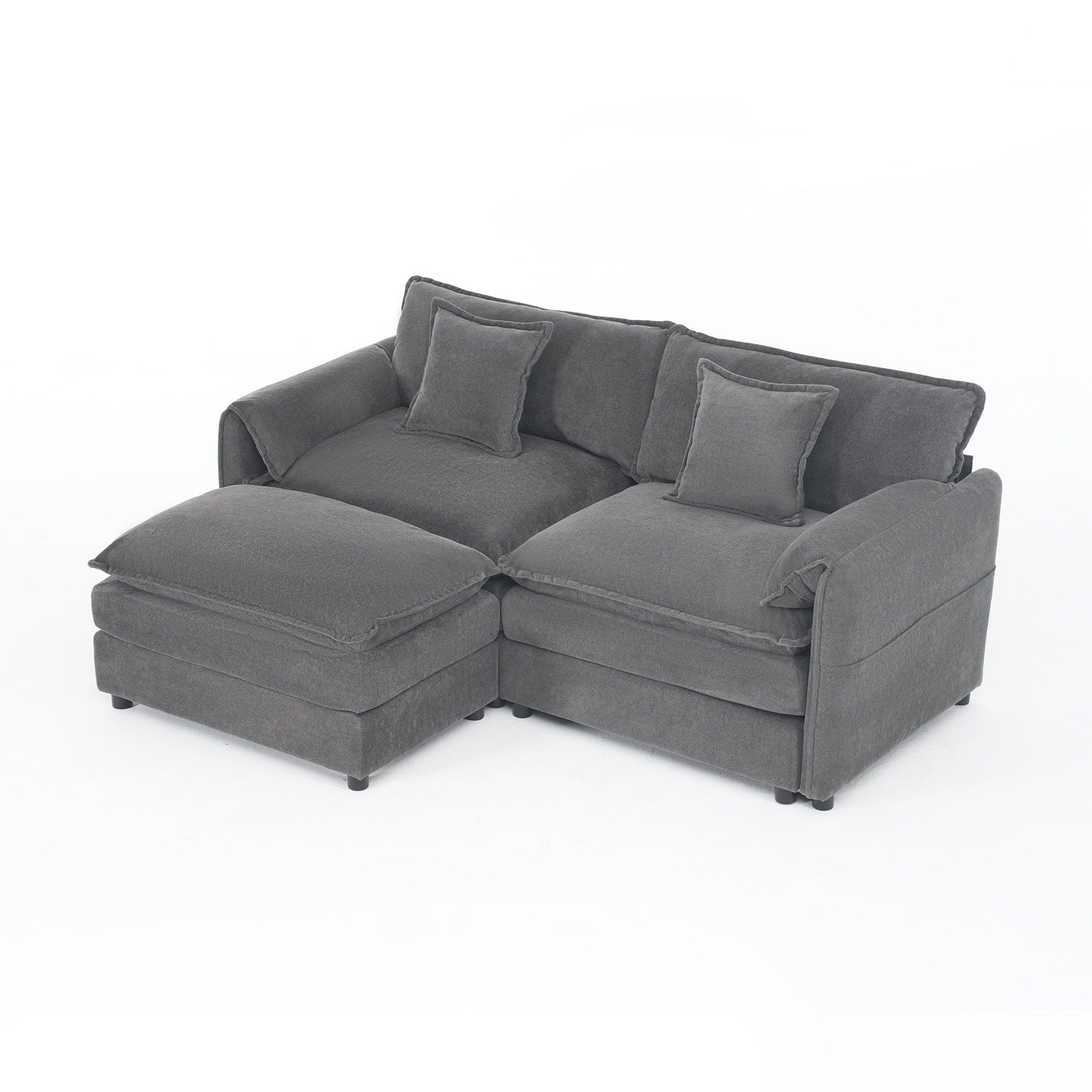 Boyel Living - Modern Minimalist Grey Chenille Sofa with Side Storage Pockets 3-Seat - Gray
