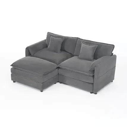 Front. Boyel Living - Modern Minimalist Grey Chenille Sofa with Side Storage Pockets 3-Seat - Grey.