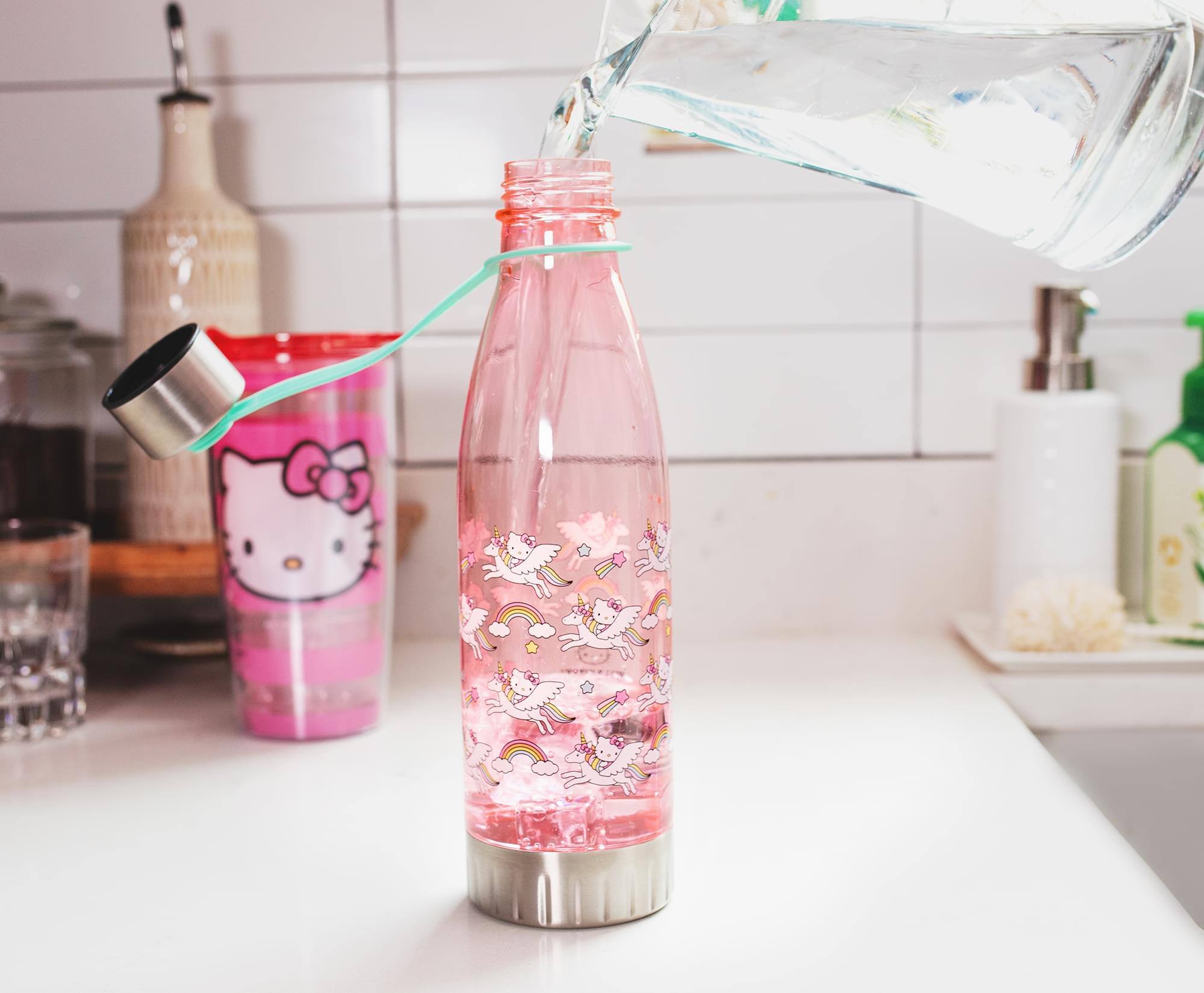 Alt View 2. Silver Buffalo - Sanrio Hello Kitty Unicorn Rainbow Toss Water Bottle With Lid | Holds 20 Ounces - Pink.