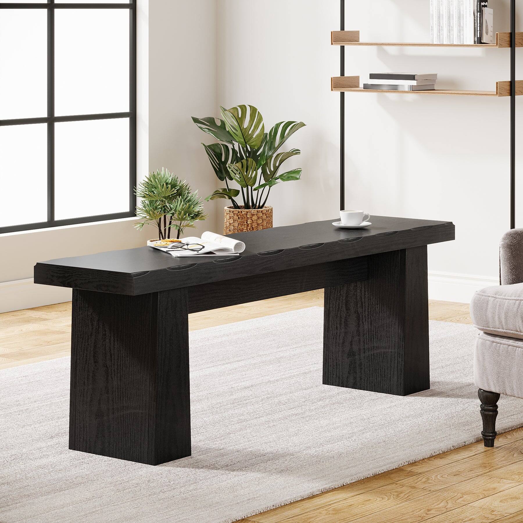 Alt View 1. Tribesigns - Office Reception Bench with Engineered Wood Construction, for Office Entryways and Waiting Areas - Black.