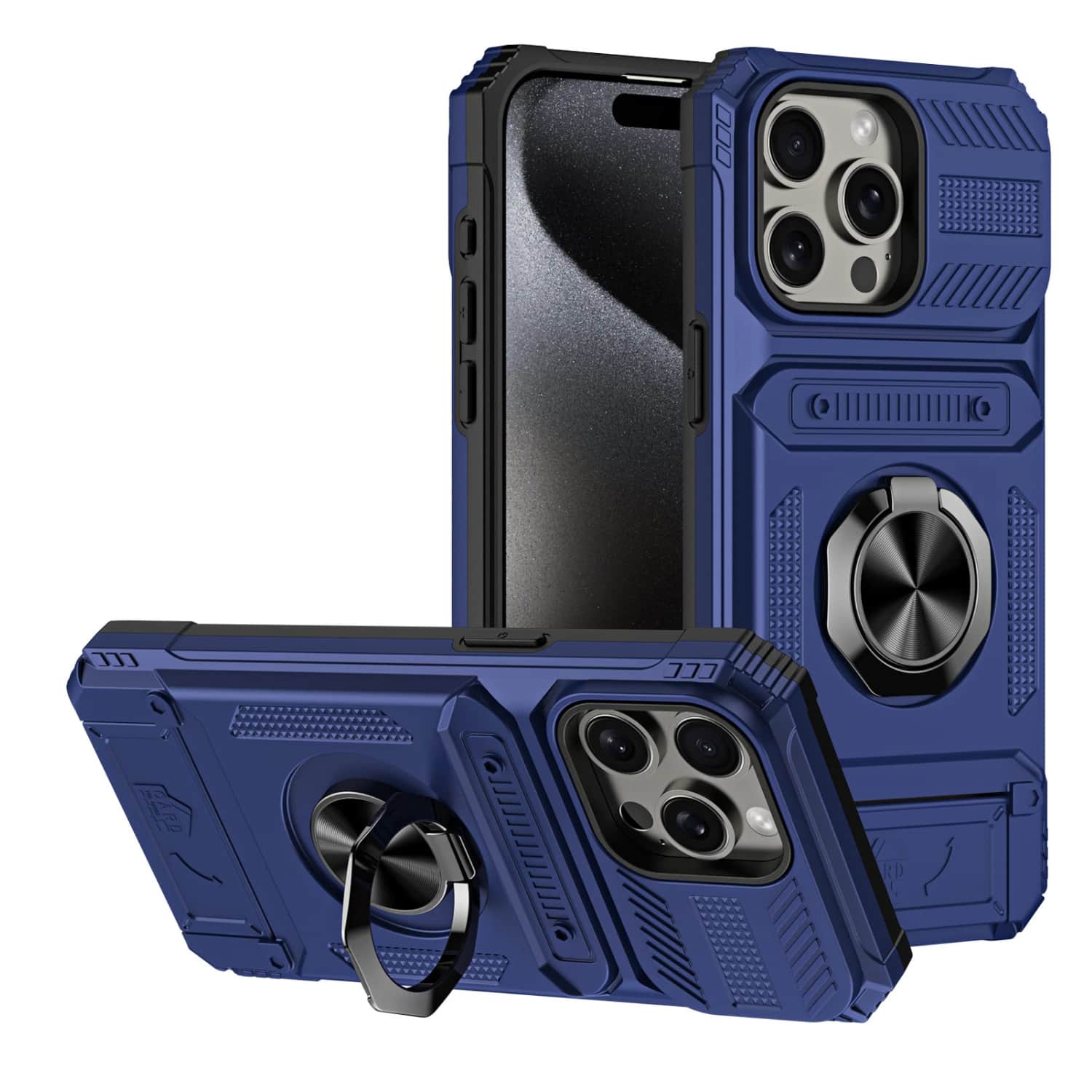 Front. Stock Preferred - Shockproof Magnetic Ring Card Holder Case for iPhone 16 Pro Max Blue - Blue.