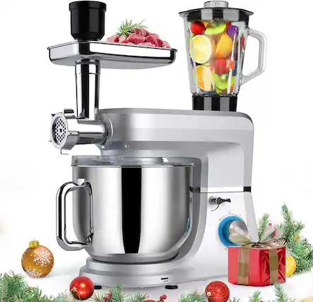 Front. GlowWise - 6-in-1 Multifunctional Stand Mixer, 8.5QT with Dough Hook, Whisk, Beater & Meat Grinder Attachments - Silvery.