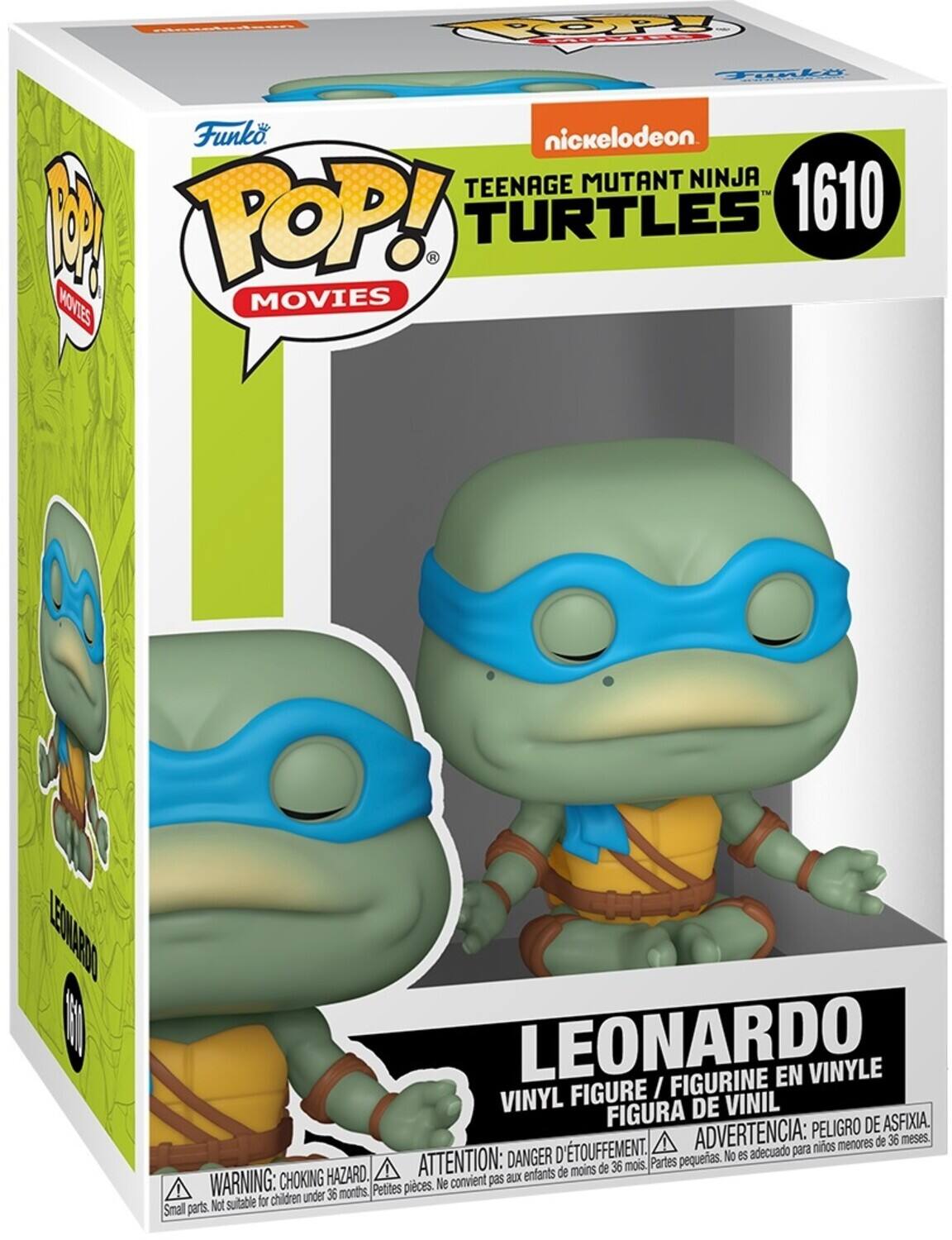 The text on the image is:

"TOP FILM Funko nickelodeon. TEENAGE MUTANT NINJA TURTLES 1610 POP! MOVIES. LESUNARDO LEONARDO FIGURINE EN VINYLE FIGURE I VINYL FIGURA DE VINIL. PELIGRO DE ASFIXIA. D'TOUFFEMENT. ADVERTENCIA: para niños menores de 36 meses. DANGER pequas. No es adecuado HAZARD. ATTENTION: enfants de moins de 36 mois, Partes WARNING: CHOKING convient pas aLx Petites pieces. Ne children under 36 months Not suitable for Smal parts."

Corrected and grouped text:

"TOP FILM Funko nickelodeon. TEENAGE MUTANT NINJA TURTLES 1610 POP! MOVIES. LEONARDO FIGURINE EN VINYLE FIGURE I VINYL FIGURA DE VINIL. PELIGRO DE ASFIXIA. ADVERTENCIA: para niños menores de 36 meses. DANGER pequas. No es adecuado HAZARD. ATTENTION: enfants de moins de 36 mois, Partes WARNING: CHOKING HAZARD. Not suitable for children under 36 months. Small parts."