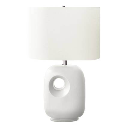 Front. Luckbyte - 26 Inch White Ceramic Table Lamp Ivory Cream Shade Contemporary Modern Light.