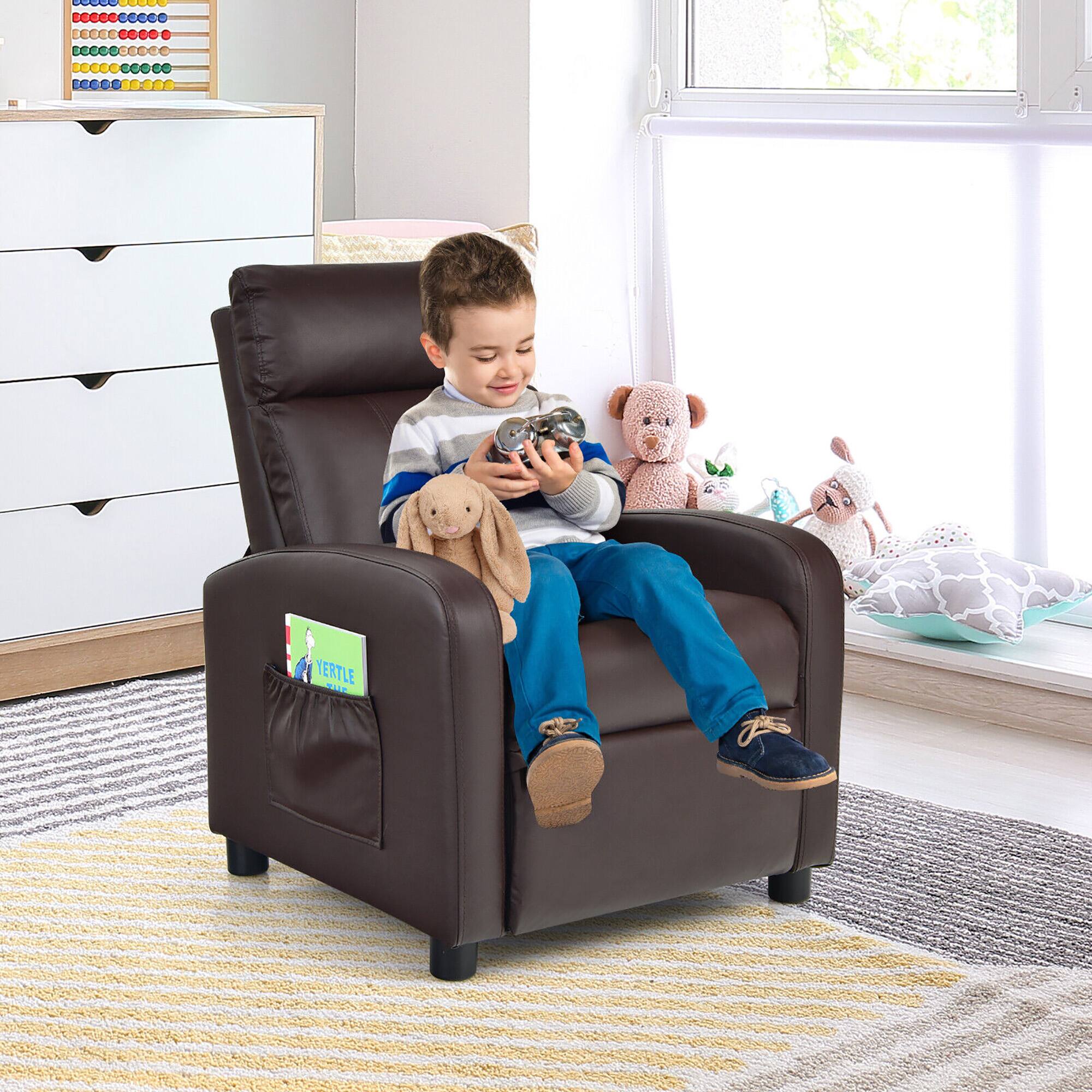 Alt View 2. Gymax - Gymax Kids Recliner Chair Adjustable Leather Sofa Armchair w/ Footrest Side Pocket Brown - Brown.