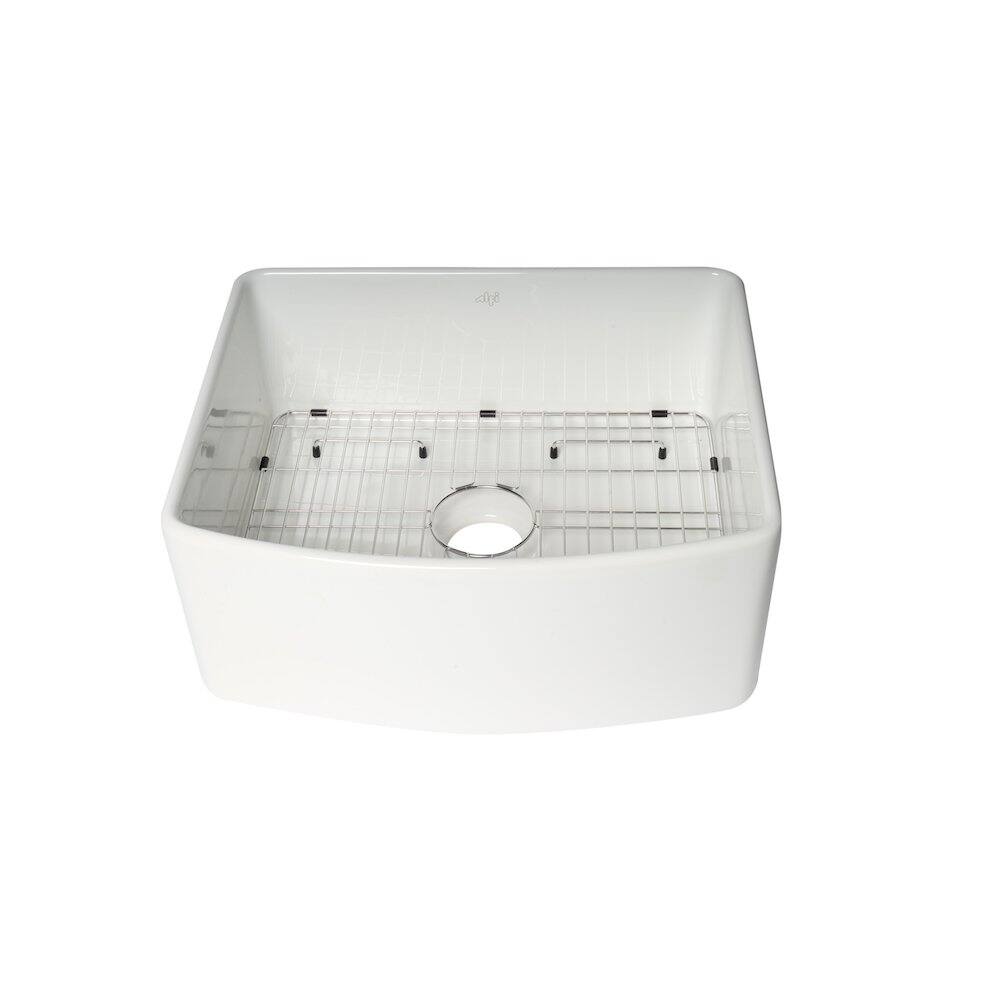 Alt View 6. Alfi - ALFI brand ALFI Brand White Smooth Curved Apron 24 x 20 Single Bowl Fireclay Farm Sink - White.