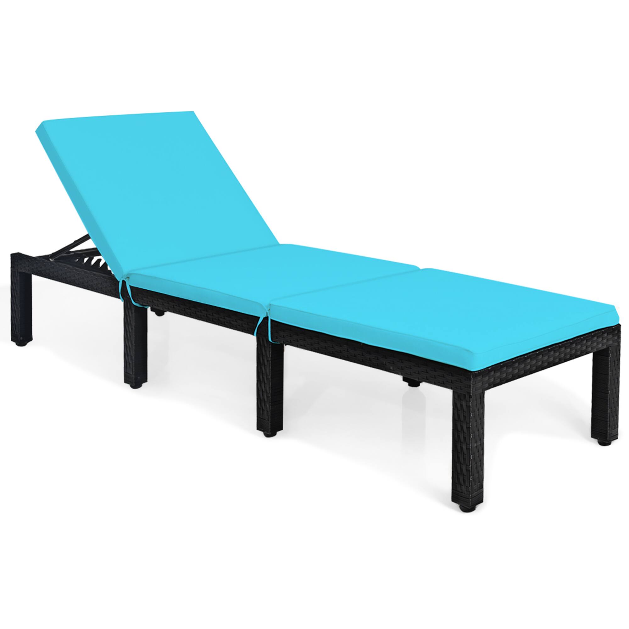 Alt View 5. Gymax - Gymax Adjustable Rattan Patio Chaise Lounge Chair Couch w/ Turquoise Cushion - as pic.