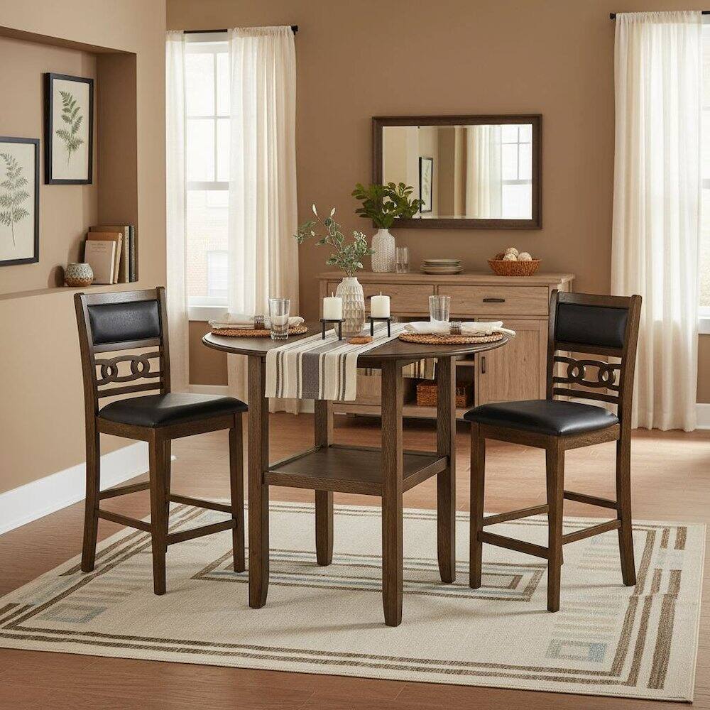 Alt View 8. FurniFact - Brown 3-Piece Counter Drop Leaf Table Set - Brown.