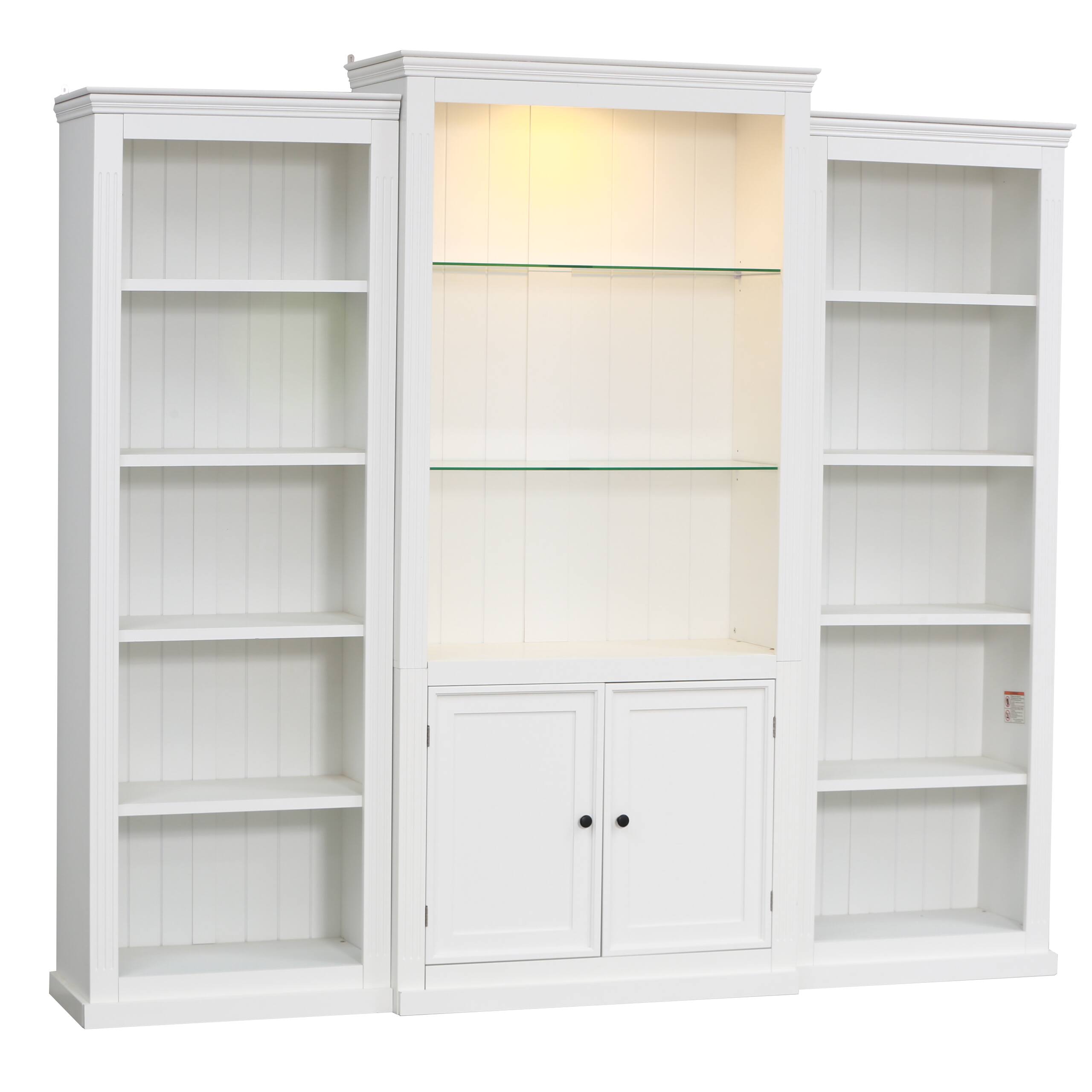 Alt View 5. Tiramisubest - 3-Pieces Bookcase Display Cabinet with 5 Colors Dimmable LED Ceiling Light,Retro Bookshelves with tempered glass shelves - White.