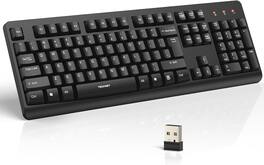 TECKNET - 2.4G Silent Full-size USB Keyboard with Number Pad, Ergonomic - Black