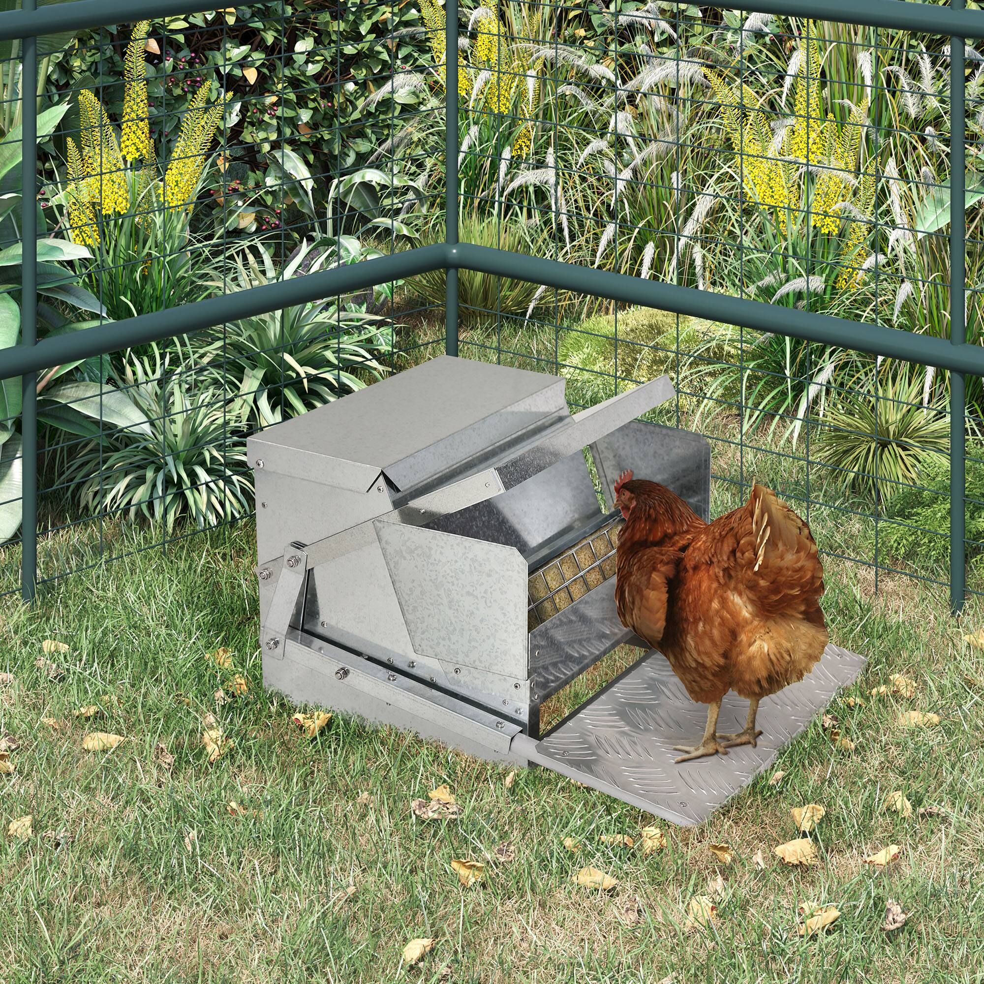 Alt View 1. Pawhut - lbs Capacity Automatic Chicken Poultry Feeder with a Galvanized Steel and Aluminium Build - Silver.