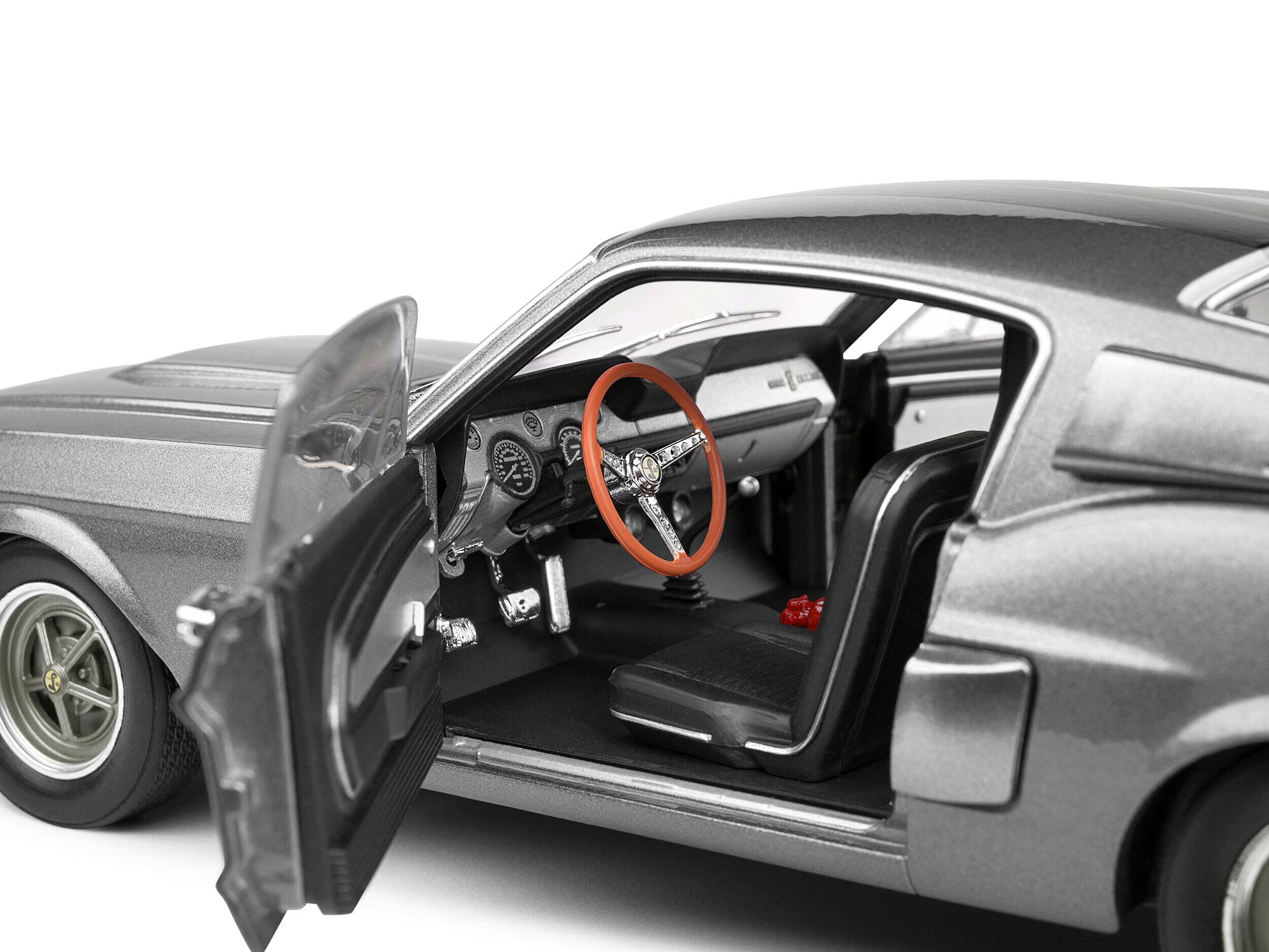Left. Solido - 1967 Shelby GT500 Gray Metallic with Black Stripes 1/18 Diecast Model Car by Solido - Gray Metallic with Black.