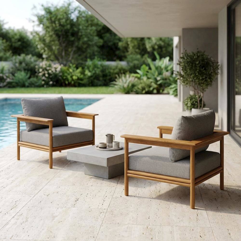 Left. Outdoor Escape - Outdoor Patio Teak Wood Armchair Set Of 2 With Durable Finish And Natural Look - Brown.