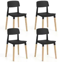 Costway Dining Side Chairs Set of 4 with Ergonomic Backrest Wide Seat & Sturdy Wooden Legs - Black - Front_Zoom