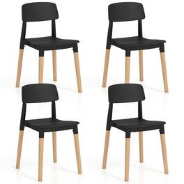 Costway - Dining Side Chairs Set of 4 with Ergonomic Backrest Wide Seat & Sturdy Wooden Legs - Black