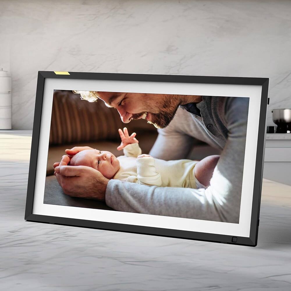 Back. MOSZAR LLC - 15.6" Digital Touch Screen Photo Frame, WiFi, Connect Families & Friends (Black/White Matte).