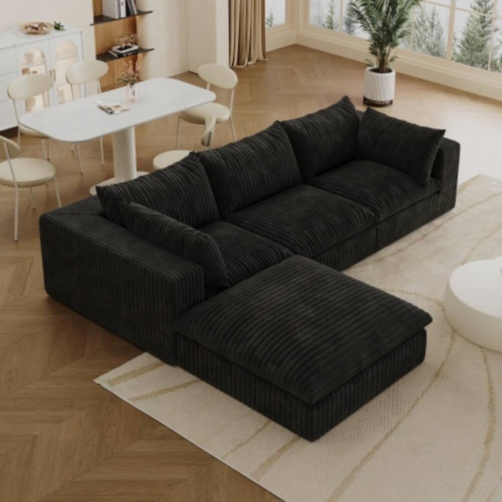Alt View 1. LUCKY ONE - 118.2" Modular Cloud Sofa Corduroy Deep Seat No Assembly DIY Combination - Black.