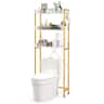 Costway - 3-Tier Over-The-Toilet Bathroom Shelf Metal Frame Space Saver Rack with 4 Hooks - White,Gold