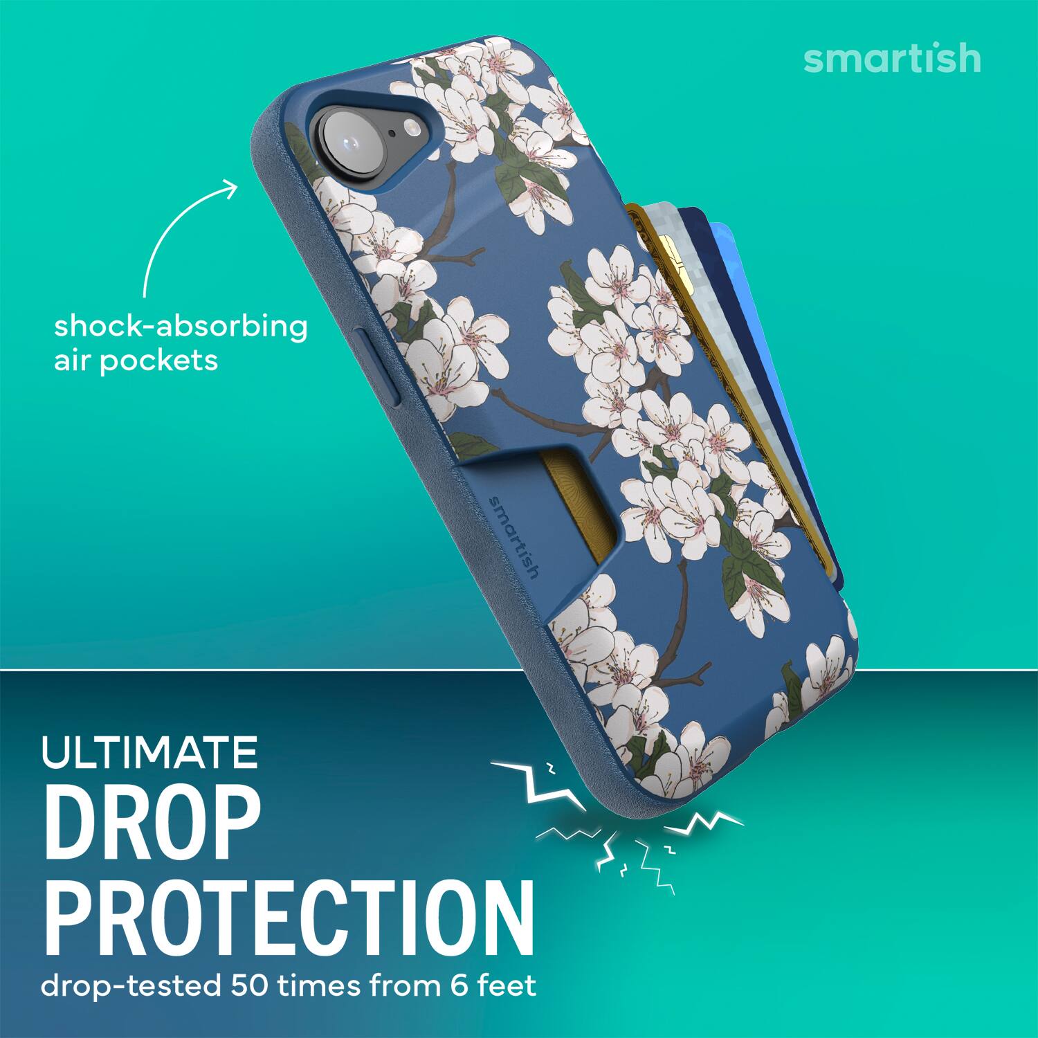 smartish  
shock-absorbing air pockets  
smartish ULTIMATE DROP PROTECTION  
drop-tested 50 times from 6 feet