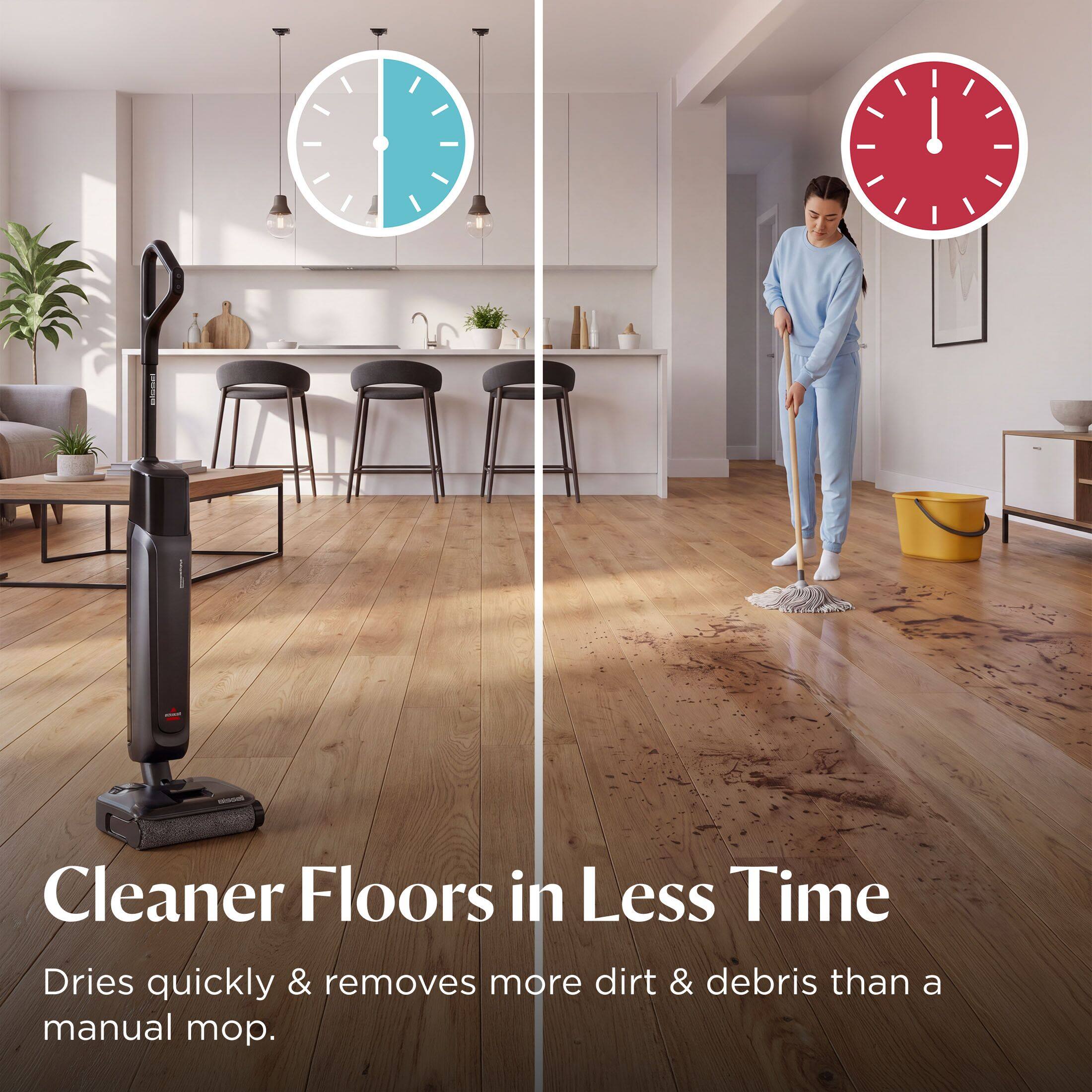 Cleaner Floors in Less Time  
Dries quickly & removes more dirt & debris than a manual mop.