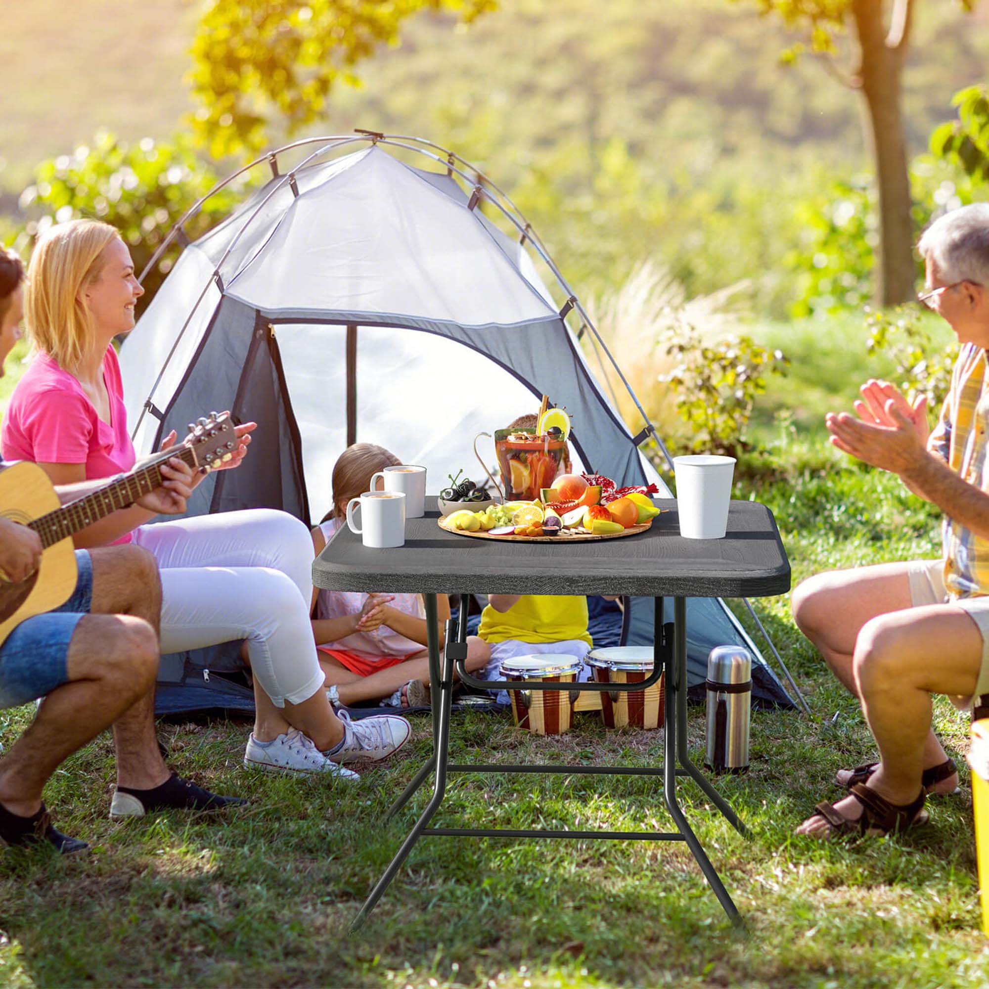 Alt View 3. Costway - Costway 31.5" Square Folding Table Indoor Outdoor Foldable Plastic Table - Black.