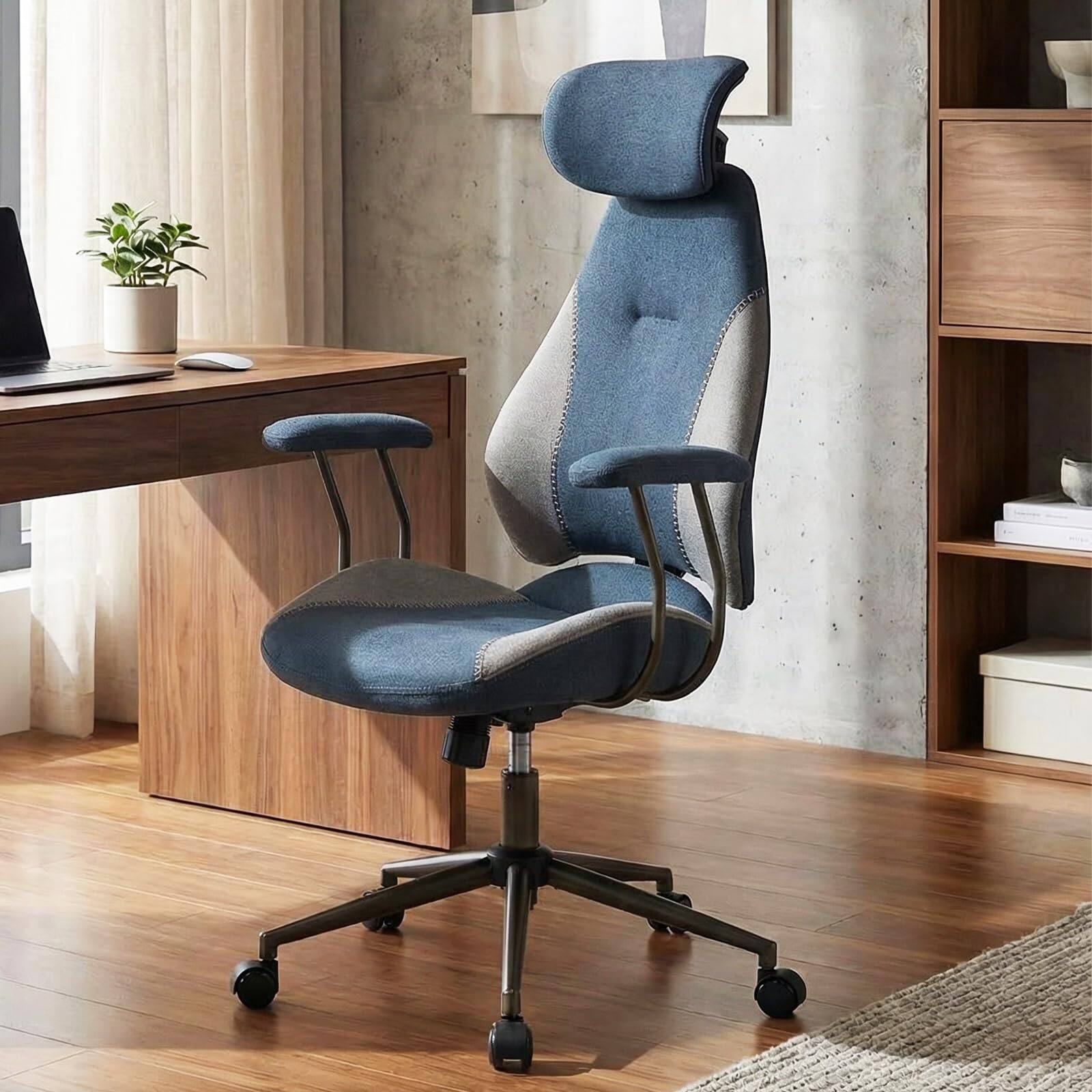 Alt View 1. Ecooso - Ergonomic Office Chair with 2D Headrest and Rocking Backrest, Adjustable Swivel Desk Chair - Gray & Blue.